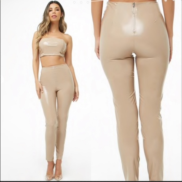 NWT Rare Forever 21 Vinyl PVC Bandeau Leggings Coord Set - Picture 2 of 16